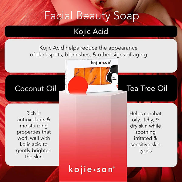 Original Kojie San Skin Brightening Kojic Acid Brightening Soap 3 x 65g (195g)
